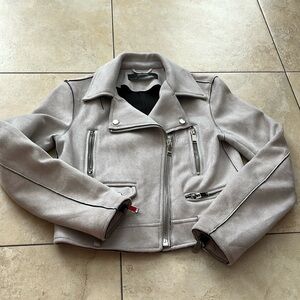 Zara faux suede moto jacket with zipper closure, light grey, womens size xs